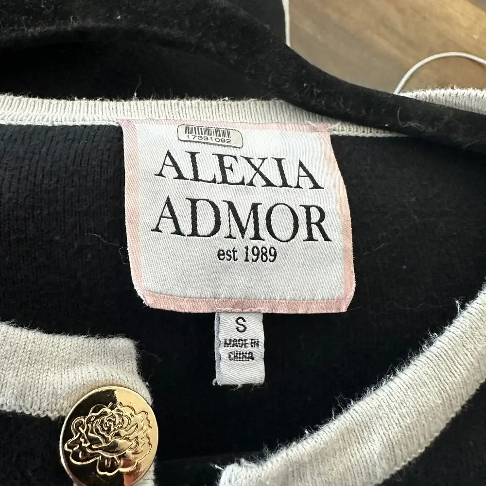 Alexia Admor Black White Career Cardigan Sweater SMALL Preppy Bolero Jacket $169 - Picture 13 of 13